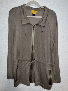 St. John Taupe Drawstring Zip-Front Utility Jacket
